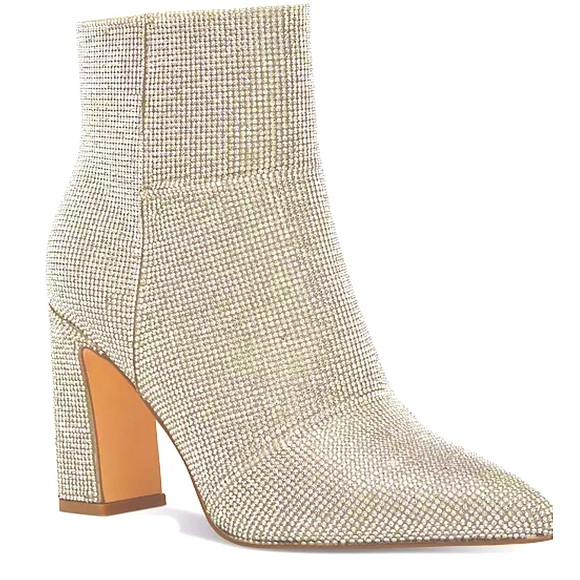 MADDEN GIRL EUC Crystal encrusted “Bonnie” Pointed-Toe Block heel Bootie size 10 - Picture 1 of 4